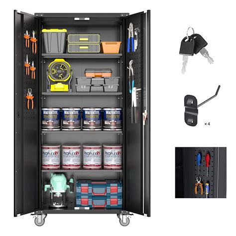 Buy Black Metal Garage Storage Cabinet with Pegboard,72In Lockable ...