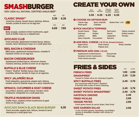 Smashburger Menu, Menu for Smashburger, Emeryville, Emeryville ...