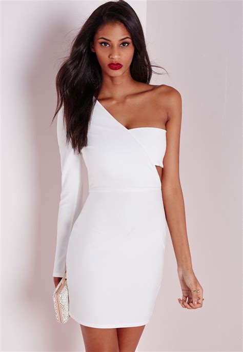 Missguided - Crepe One Shoulder Bodycon Dress White | Bodycon dress ...