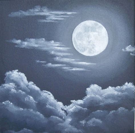 Moon and Clouds Painting Night Sky Full Moon by ABFoleyArtworks