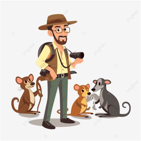 Zoologist Clipart Man Is Standing With Dogs And Camera In The Flat ...