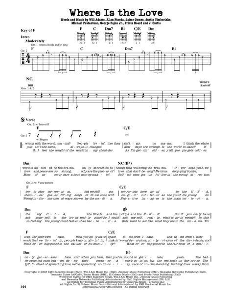 Where Is The Love? by The Black Eyed Peas Sheet Music for Guitar Cheat ...