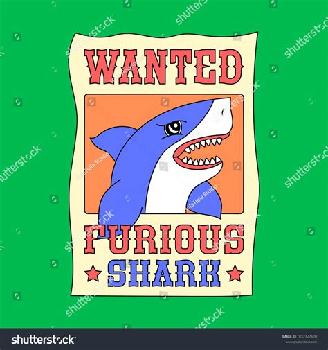 Illustration Wanted Poster Vector Shark Slogan Stok Vektör (Telifsiz ...