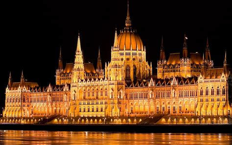 HD wallpaper: Hungary, Budapest, parliament, night, lights, water ...