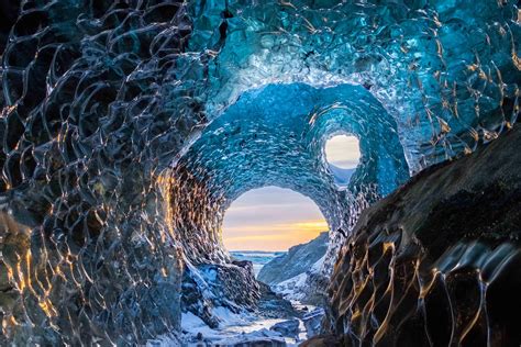 Vatnajokull National Park in Jokulsarlon, Iceland. An ice cave in a ...