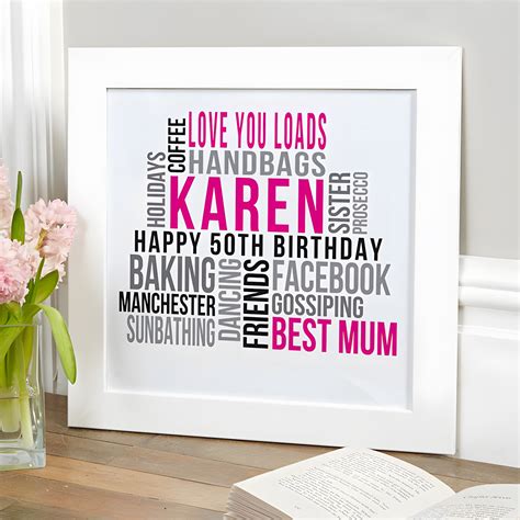 Unique 50th Birthday Gifts For Her | Personalized Word Art Picture