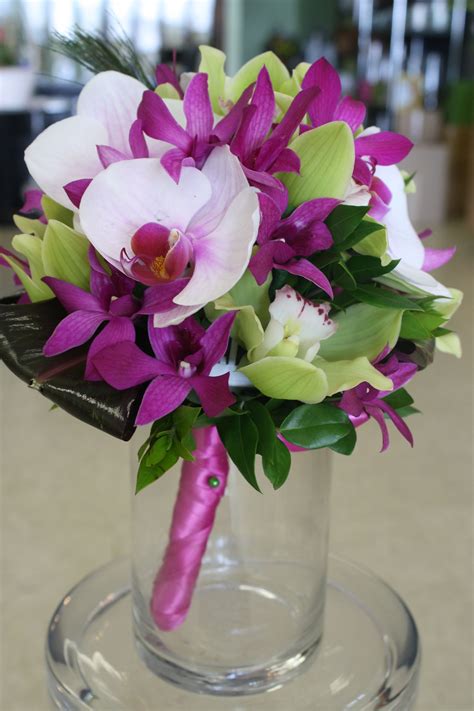 Bridal Bouquet of White Phaleonopsis Orchids with Fuschia Dendrobium ...