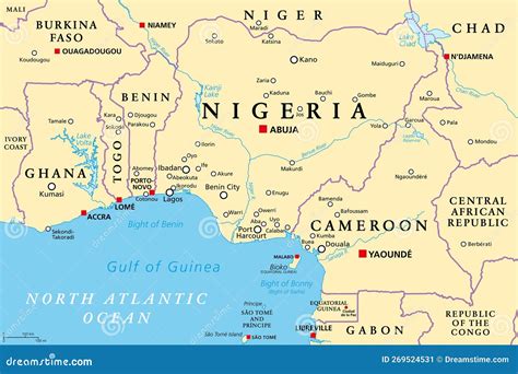 Nigeria and West Africa Countries on the Gulf of Guinea, Political Map ...