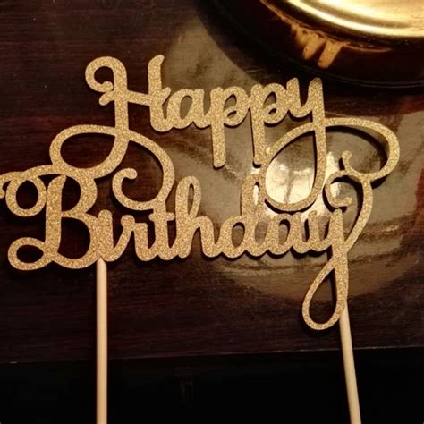 Gold Glitter Happy Birthday Cake Topper Calligraphy Topper Birthday ...