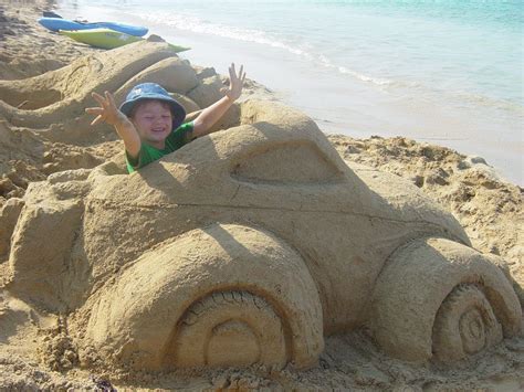 Fun idea for a sand castle.....just build their favorite car to drive ...