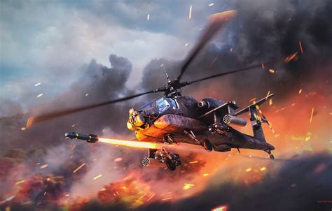 Wallpaper fire, fire, war, helicopter, War Thunder, Attack Helicopter ...