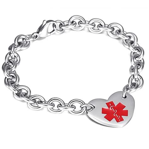 Medical Alert ID Bracelets Stianless Steel with Heart shape Pendant ...