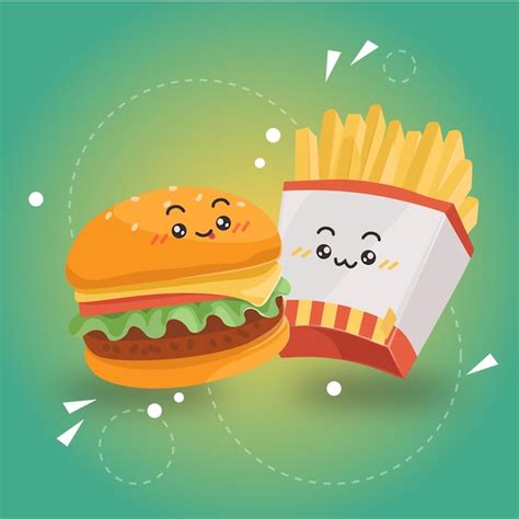 Premium Vector | A cartoon hamburger and french fries are next to each ...