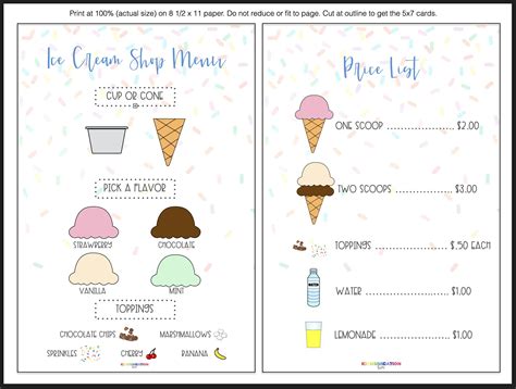 Ice Cream Shop Printable Pretend Play Menu Ice Cream Birthday Party ...