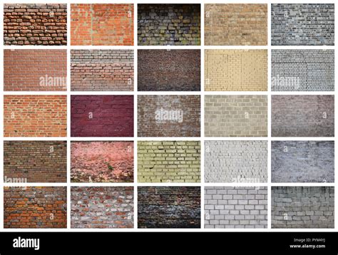 A collage of many pictures with fragments of brick walls of different ...