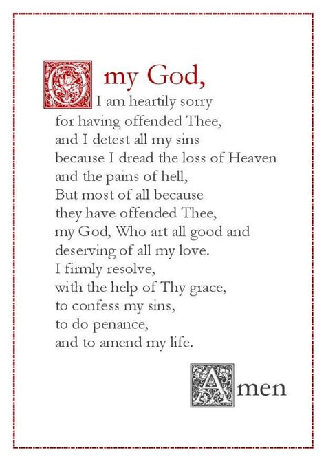 Act of Contrition english Catholic Prayer Card / Printable A4 Wall Art ...