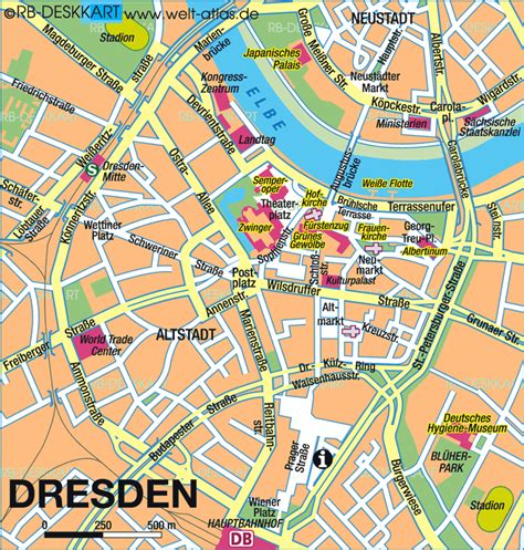 Map of Dresden, center (City in Germany, Saxony) | Welt-Atlas.de