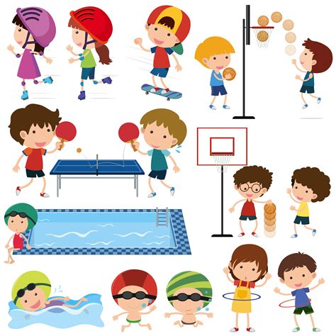 Many children playing different sports 614172 Vector Art at Vecteezy