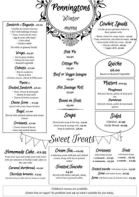 Penningtons Food Menu | Flowers 'n' Things | Spalding | Lincolnshire