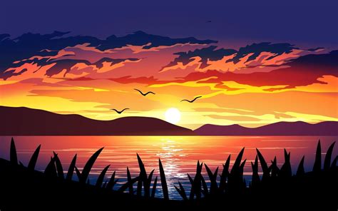 Dramatic Sunset over the Lake | Sunset art, Scenery background, Sunrise ...