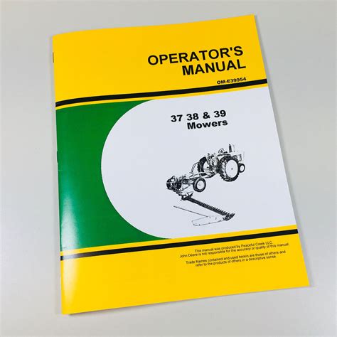 Operators Manual For John Deere 37 38 39 Mower Sickle Bar Hay Owners ...