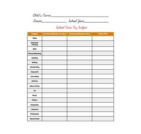 Office Supplies List Template