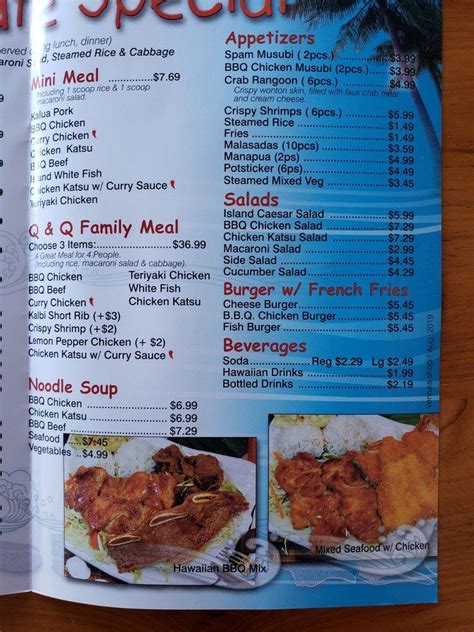 Menu at Q & Q Hawaiian B.B.Q. BBQ, Ventura