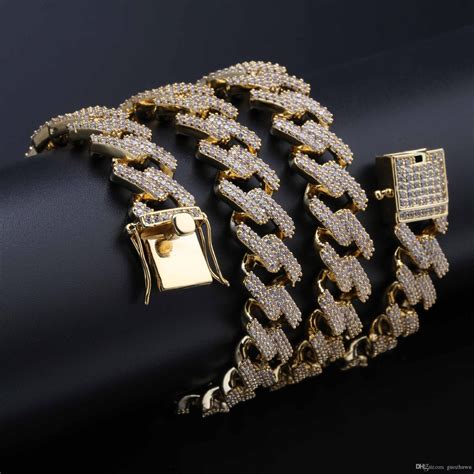 18K Real Gold Hip Hop Iced Out CZ Mens Cuban Square Link Chain Necklace ...