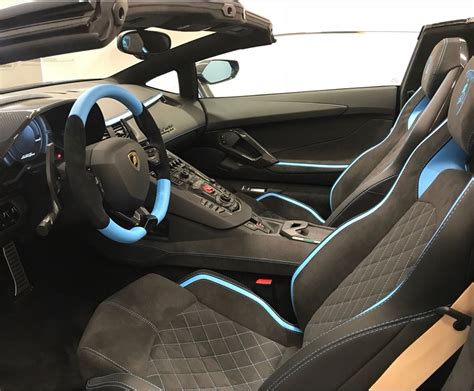 Interior of the Lamborghini Aventador S Roadster painted in Blu Cepheus ...