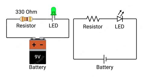 Premium Vector | Led and Resistor in series connected to a 9V Battery ...