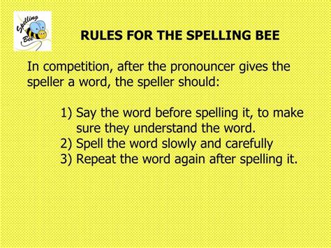 Spelling Bee Rules | Spelling bee, Spelling, Words