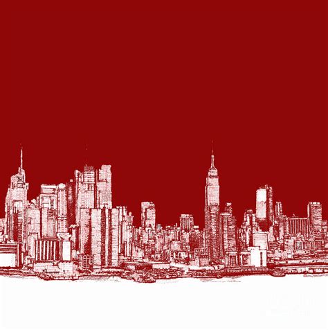 New York City red skyline Drawing by Building Art - Pixels