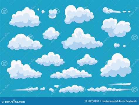 Set of Cartoon Clouds Isolated on Blue Background. Vector Collection ...