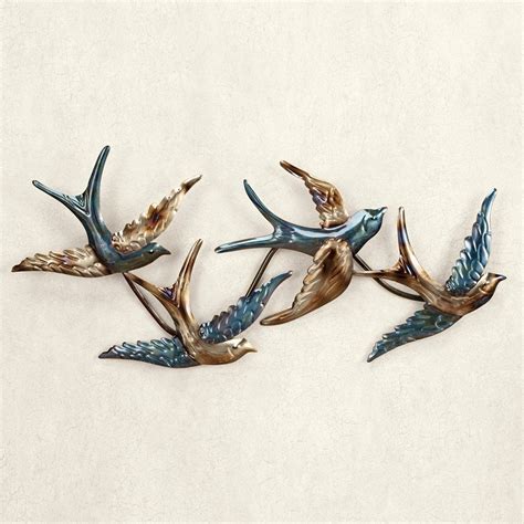 Amazon.com: Blue Gold Bronze Finished Metal Flying Birds Wall Art: Home ...