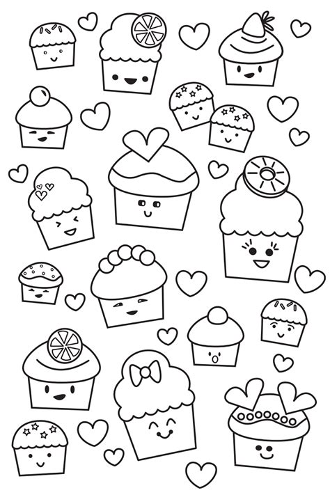 kawaii-cupcake-poster.pdf | Kawaii valentine, Cupcake coloring pages ...