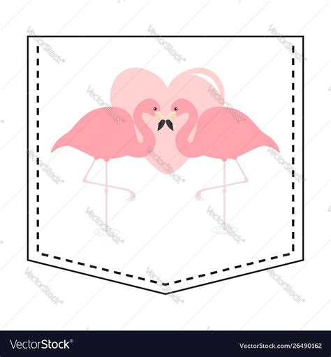 Flamingo love couple pocket print pink heart Vector Image