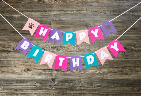 Dog Birthday Banner Pink Puppy Dog Theme Paw Party Happy | Etsy | Paw ...