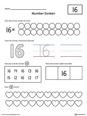 Number 16 Practice Worksheet | MyTeachingStation.com