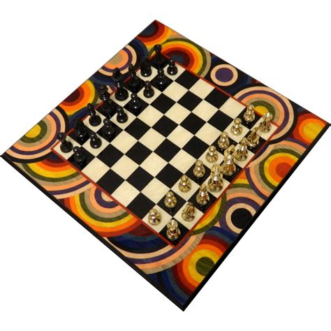 14" Mignon Solid Brass and Multicolored Artistic Chess Set