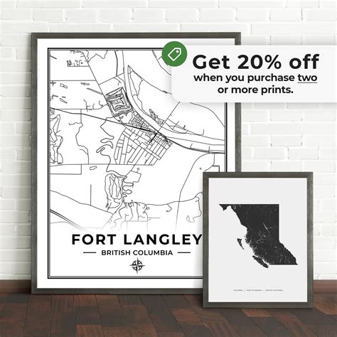 Fort Langley Map Print Map of Fort Langley British Columbia | Etsy