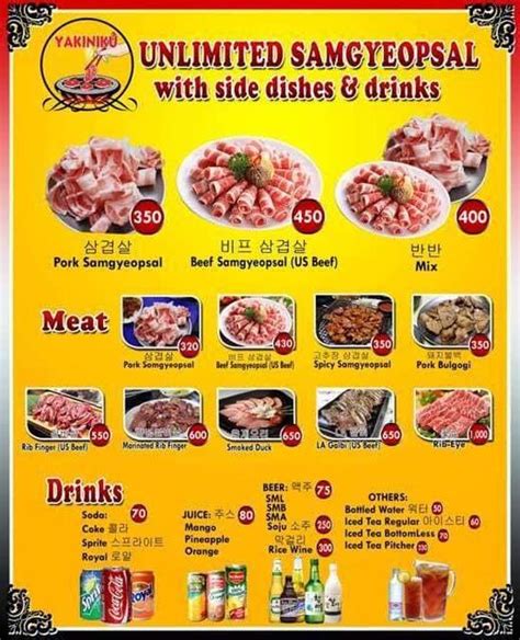 Menu at Yakiniku K-Resto Subic Bay restaurant, Olongapo