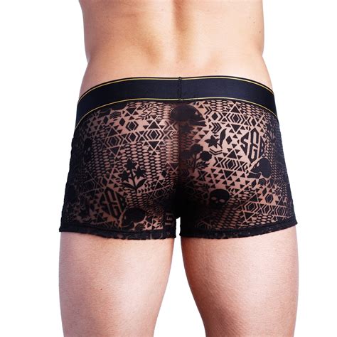 Lace Boxer Briefs - Sheer Boxer Briefs - Burnout Trunk - Skull and Bones