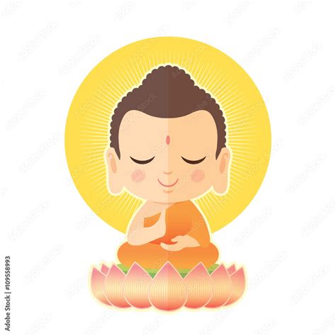 Buddha sitting on lotus. Cute Buddha cartoon vector illustration ...