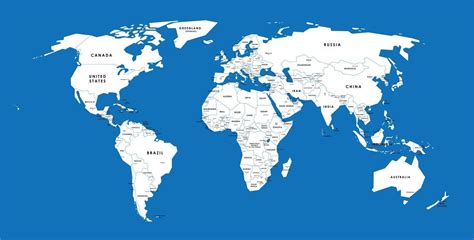 Blue vector world map complete with all countries and capital cities ...