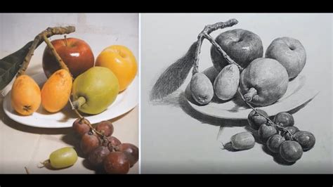 Still Life with fruit Drawing in Pencil - YouTube