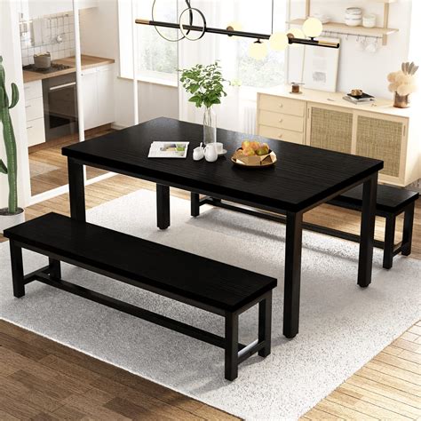 AWQM Dining Room Table Set, Kitchen Table Set with 2 Benches, Ideal for ...