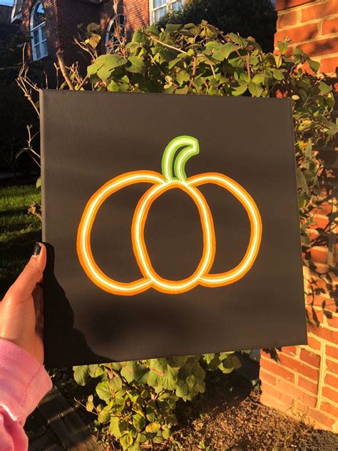 Neon Light Pumpkin Canvas Painting | Etsy in 2021 | Small canvas art ...