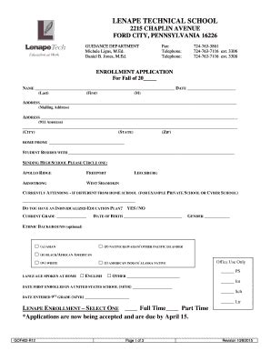 Fillable Online LENAPE TECHNICAL SCHOOL Fax Email Print - pdfFiller