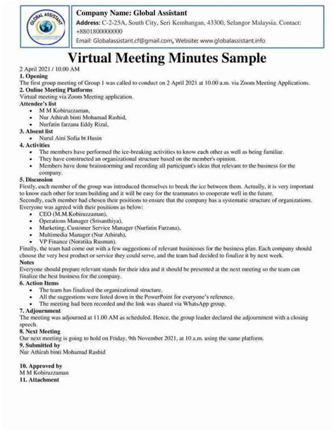 Zoom Meeting Agenda Template