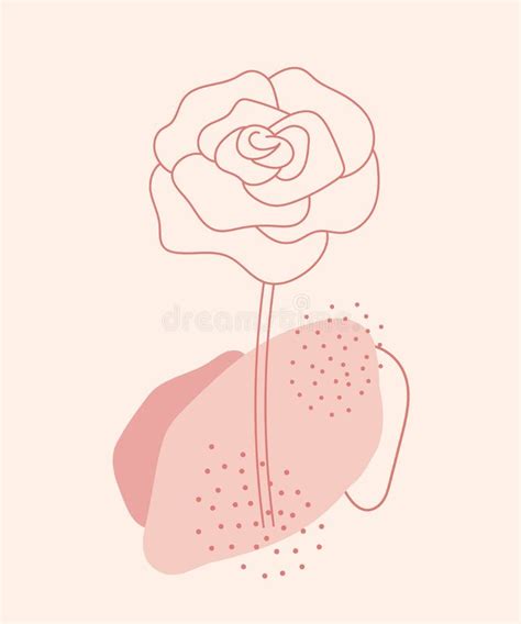 Rose Flower Line Art with Abstract Geometric Shapes on Neutral ...